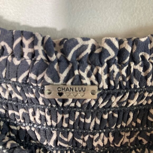 Womens Chan Luu Boho Maxi Skirt Smocked Elastic Waist Draw String Gray Blue Whit - Picture 8 of 11